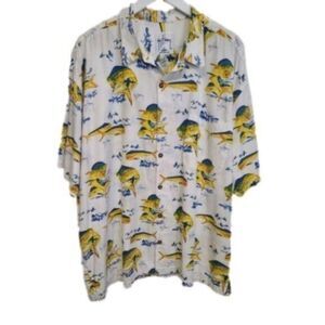 EUC Guy Harvey Men’s White Fisherman Short Sleeve Fish Print Shirt - Size 2XL